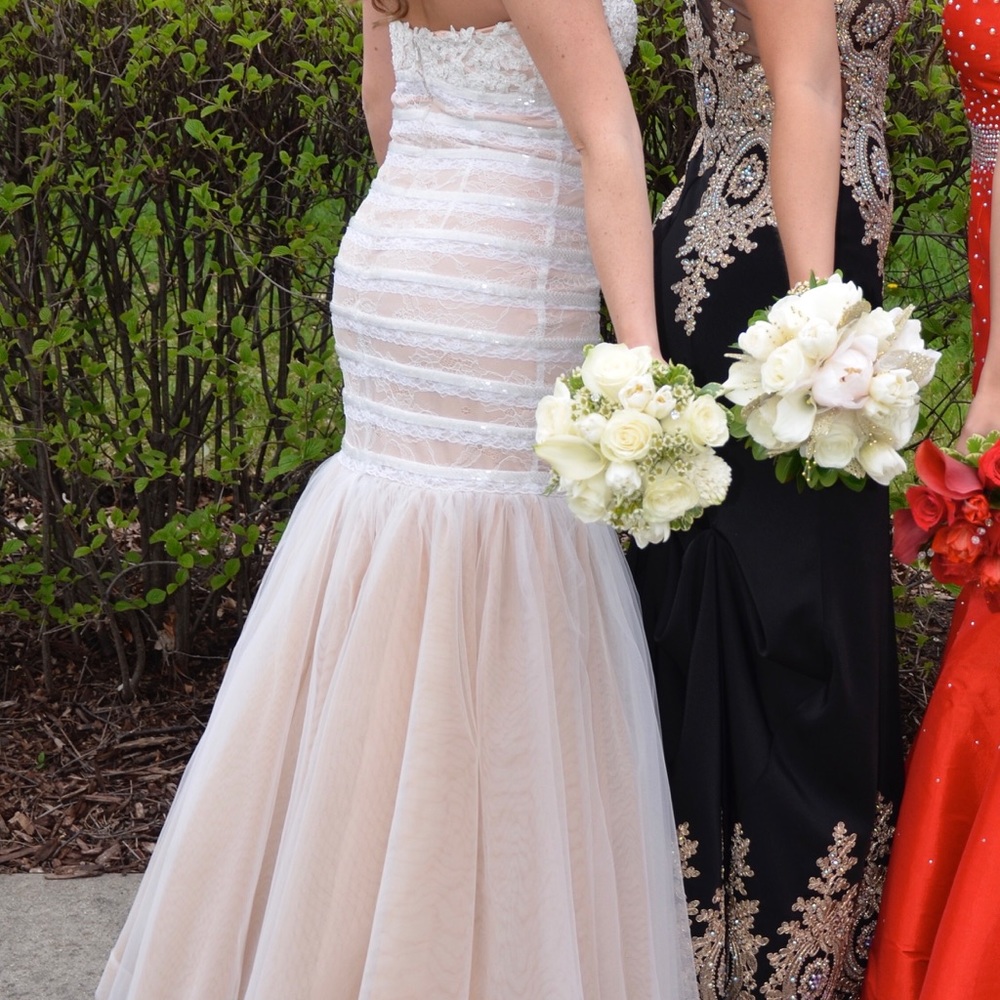 White and tan prom dress